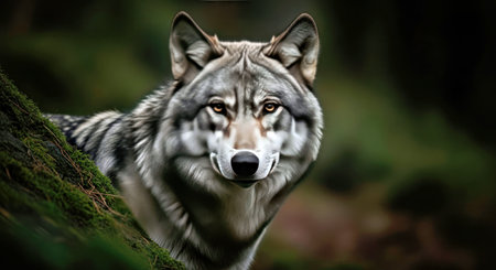 Unseen Gray Wolf Portrait Forest Background Elusive Predator Wildlife Natureの写真素材