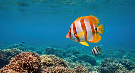 Elegant Copperband Butterflyfish Deep Water Tropical Marine Life Species