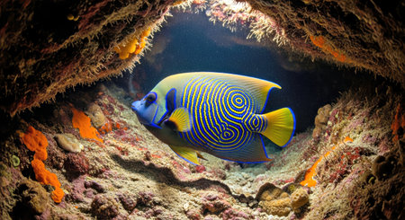 Rare Emperor Angelfish Juvenile Reef Crevice Glow Effect Underwater Marine Beauty