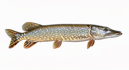 Northern Pike Freshwater Fish Isolated White Background Wild Specimen Close Upの写真素材