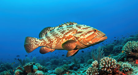 Majestic Grouper Fish Swimming Marine Life Underwater Ocean Ecosystem Exploration