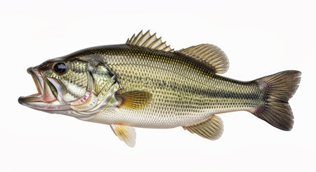 Vibrant Largemouth Bass Fish Isolated White Background Popular Angling Speciesの写真素材
