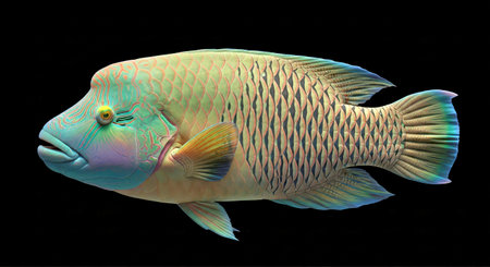Vibrant Humphead Wrasse Fish Isolated Black Background Tropical Marine Life