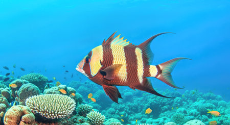 Graceful Pennant Coralfish Swimming in the Sea Side View Underwater Scene