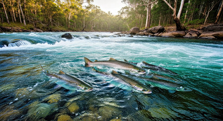 Graceful Salmon Fish Swimming White Water Rivers Northern Territory Untamed Wildernessの写真素材
