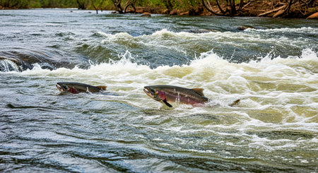 Powerful Salmon Fish Swimming White Water Rivers Northern Territory Wild Natureの写真素材