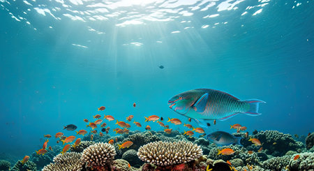 Vibrant Underwater Image of Tropical Fish Swimming Coral Reef Marine Life