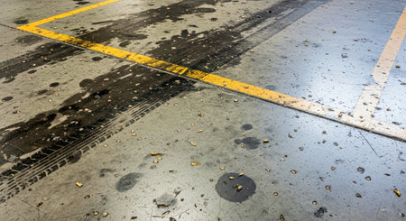 Grunge Concrete Floor Oil Stains Tire Marks Industrial Urban Garage Textureの写真素材