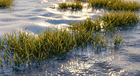 Subtle Snow Dusted Grass Early Winter Melt Patterns Landscape Transition Textureの写真素材