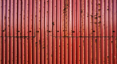 Rusty Weathered Corrugated Iron Wall Paint Remains Industrial Decay Texture Backgroundの写真素材