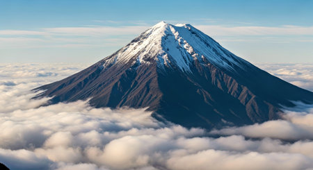 Majestic Mountain Peak Above Sea of Clouds Panoramic Alpine Landscape Viewの写真素材