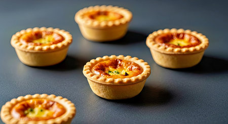 Gourmet Miniature Quiches Dark Gray Background Elegant Appetizer Catering Eventの写真素材