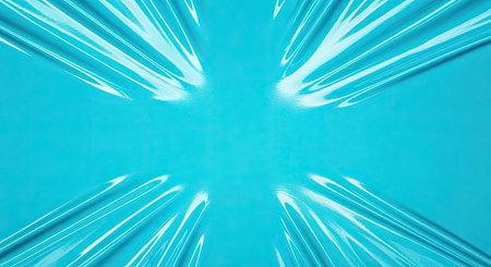 Smooth Lycra Fabric Bright Cyan Tension Stretch Glossy Sheen Modern Textileの写真素材