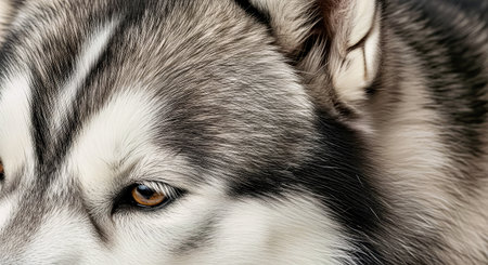 White Grey Husky Fur Bold Contrast Strands Fluffy Animal Texture