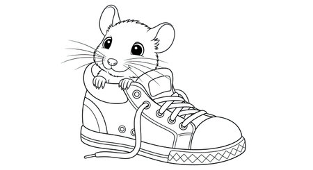 Three D Animation Style Cartoon Rat Peeking Shoe Whimsical Kids Activity Coloringのイラスト素材