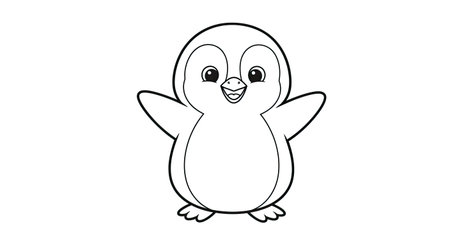 Little Penguin Waddling Three D Animation Style Cute Bird Antarctic Coloring Pageのイラスト素材
