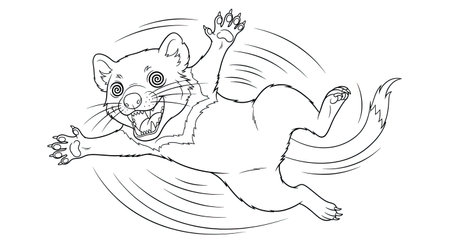 Humorous Animated Tasmanian Devil Spinning Dizzy Coloring Page Childrens Wildlifeのイラスト素材