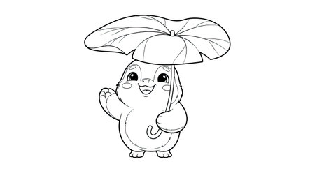 Whimsical Animated Spotted Cuscus Leaf Umbrella Coloring Page Childrens Wildlife Artのイラスト素材