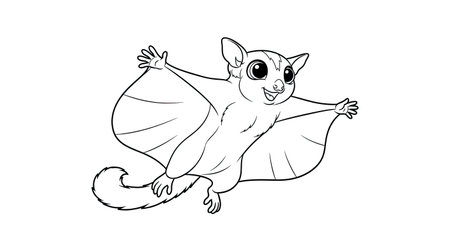 Sugar Glider Mid Glide Open Arms Animated Coloring Page Kids Unique Animalのイラスト素材
