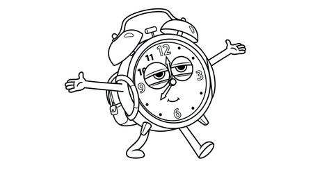 Alarm Clock Waking Up for School Coloring Page Kids Morning Routine Activityのイラスト素材
