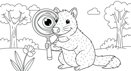 Curious Animated Western Quoll Magnifying Glass Coloring Page Childrens Artのイラスト素材