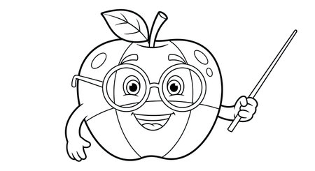 Friendly Cartoon Apple Teacher Glasses Coloring Page Childrens Education Artのイラスト素材