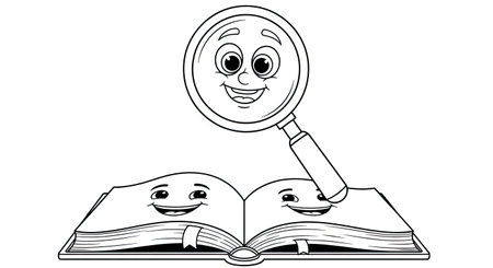 Cartoon Magnifying Glass Exploring Book Coloring Page Kids Learning Discoveryのイラスト素材