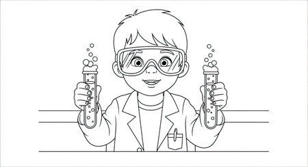 Child as Scientist with Test Tubes Coloring Page Kids Science Education Funのイラスト素材