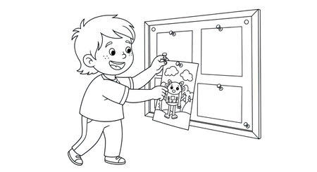 Child Hanging Artwork Classroom Wall Three D Animation Style Kids Education Art Funのイラスト素材