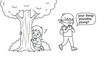 Kids Playing Hide and Seek Three D Animation Style Energetic Game Kids Fun Artのイラスト素材