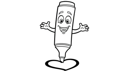 Kids Marker Drawing Heart Artistic Fun Creative Tool Coloring Pageのイラスト素材