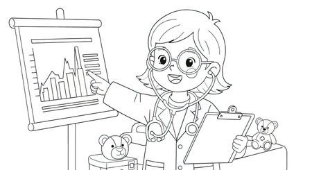Child Dressed as Doctor with Clipboard Three D Animation Style Kids Career Coloringのイラスト素材