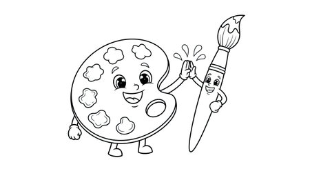 Paint Palette Brush High Fiving Kids Art Tools Creative Activity Funのイラスト素材