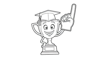 Graduation Trophy with Cap Kids Academic Achievement Educational Milestone Coloringのイラスト素材