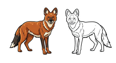 Dhole Coloring Page with Detailed Colored and Clear Outline Wild Dogs Illustrationのイラスト素材