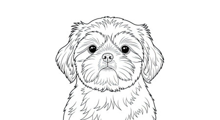 Charming Alert Shih Tzu Puppy Portrait Detailed Coloring Page for Adults and Dog Loversのイラスト素材