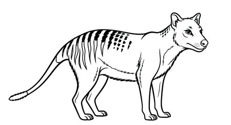 Historical Classic Thylacine Standing Detailed Coloring Page for Adults and Extinct Animalsのイラスト素材