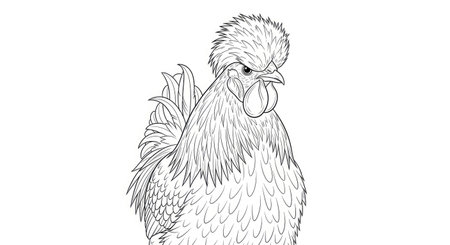 Charming Asian Silkie Chicken Detailed Coloring Page for Adults and Unique Poultry Artのイラスト素材