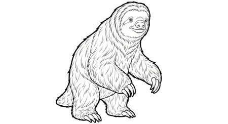 Prehistoric Giant Megatherium Ground Sloth Detailed Coloring Page for Adults and Paleoartのイラスト素材