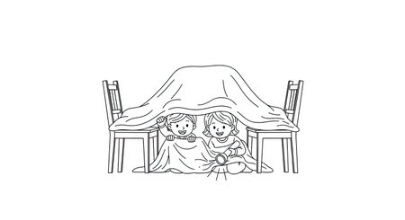 couple in love sitting under a blanket. line art vector illustrationのイラスト素材