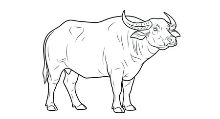 Intricate Majestic Asian Water Buffalo Coloring Page Design for Mindful Adult Creativityのイラスト素材
