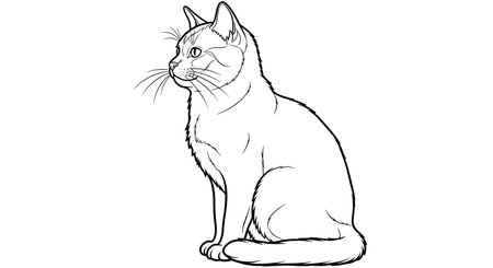 Charming Relaxed Japanese Bobtail Cat Intricate Coloring Page for Adult Feline Artのイラスト素材
