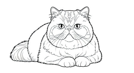 Regal Resting Persian Cat Front Pose Detailed Coloring Page for Adult Feline Enthusiastsのイラスト素材