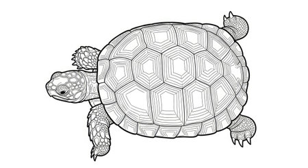 Exotic Upright Indian Star Tortoise Detailed Shell Coloring Page for Adult Reptile Fansのイラスト素材