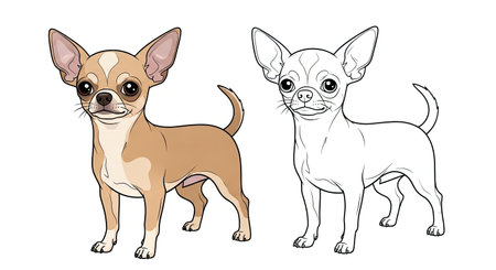 Chihuahua Coloring Page Featuring Detailed Full Color and Clean Outline for Artistic Playのイラスト素材