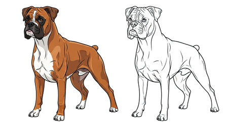 Boxer Dog Coloring Page Featuring Detailed Realistic Color and Crisp Outline Artのイラスト素材
