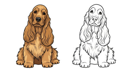Cocker Spaniel Coloring Page Featuring Detailed Realistic Color and Crisp Outline Artのイラスト素材