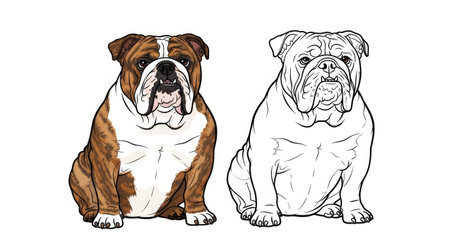 English Bulldog Coloring Page Featuring Detailed Realistic Color and Crisp Outline Artのイラスト素材