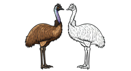 Emu Coloring Page with Full Color and Outline Emu for Kids and Adults Fun Artのイラスト素材