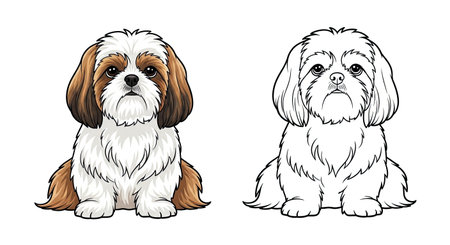 Shih Tzu Coloring Page with Full Color and Outline Design for Kids and Adults Funのイラスト素材
